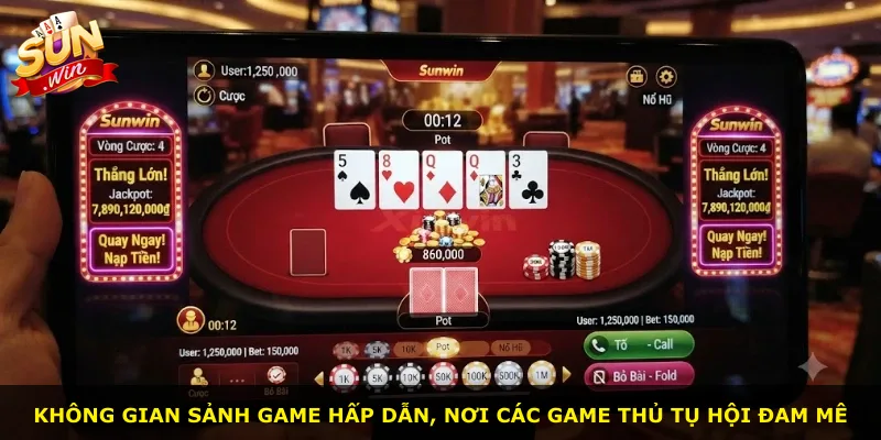 Không gian sảnh game hấp dẫn, nơi các game thủ tụ hội đam mê
